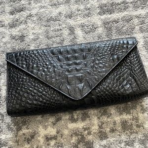 Black embossed leather envelope clutch